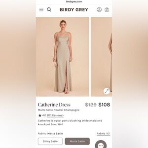 Birdy Grey Catherine Dress - Matte Satin Neutral Champagne